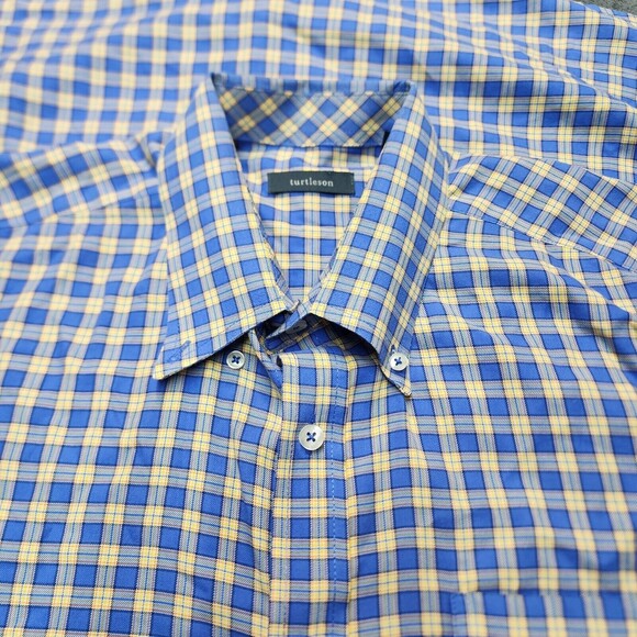 Turtleson Men's Blue Yellow Plaid Button Up Dress Shirt Size L - Picture 3 of 14
